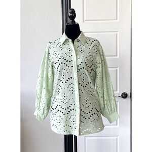 Light Green Eyelet Smock Blouse